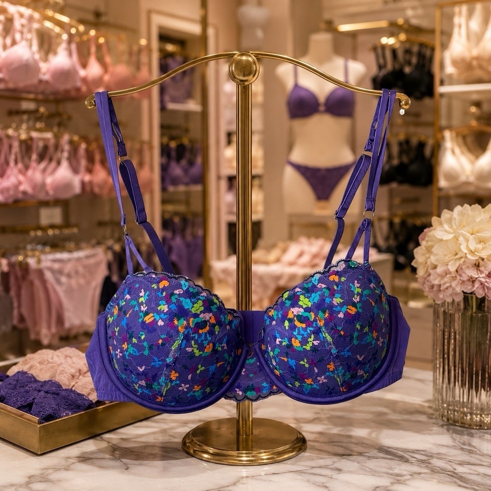 NEW‎ Savage X Fenty Steamy Floral Padded Lace Balconette Bra Purple 34D